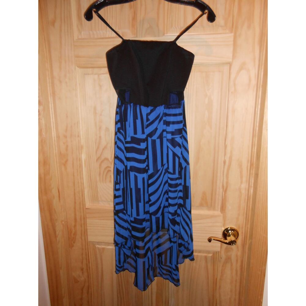 NEW sz Medium Deb Black & Royal Blue Striped LBD Strapless Long/Short Cute Dress